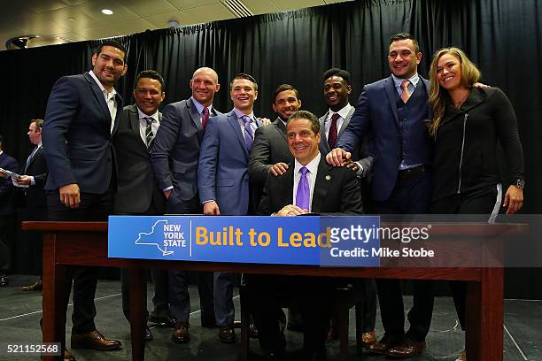 New York Governor Andrew Cuomo is joined by UFC fighters Chris Weidman, Ryan LaFlare, Chris Wade, Dennis Bermudez, Aljamain Sterling,ÊGian Villante...