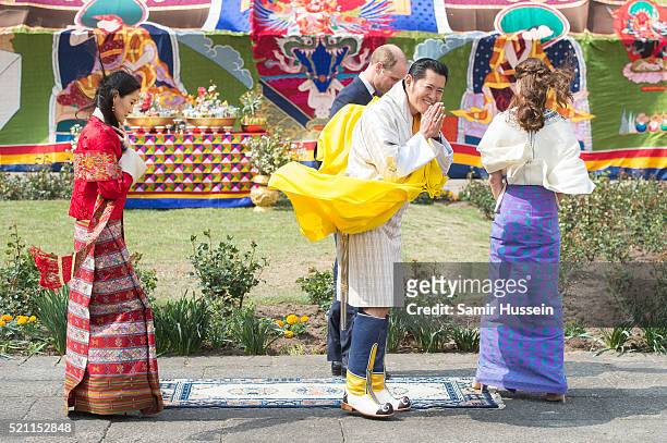 Prince William, Duke of Cambridge and Catherine, Duchess of Cambridge pose with King Jigme Khesar Namgyel Wangchuck and Queen Jetsun Pem at a...