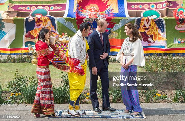 Prince William, Duke of Cambridge and Catherine, Duchess of Cambridge pose with King Jigme Khesar Namgyel Wangchuck and Queen Jetsun Pem at a...