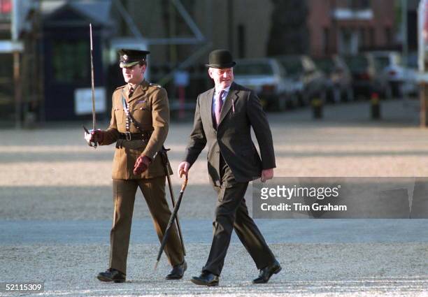 At The Rehearsal For The Arrival Ceremony For President Chirac, Lieutenant Colonel Anthony Mather - With Traditional Bowler Hat And Umbrella - Stood...