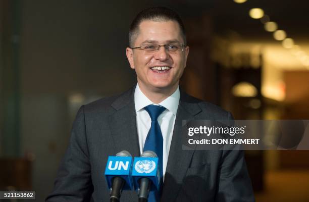 Vuk Jeremic, President of the 67th session of the United Nations General Assembly, and former Foreign Minister of the Republic of Serbia, speaks with...