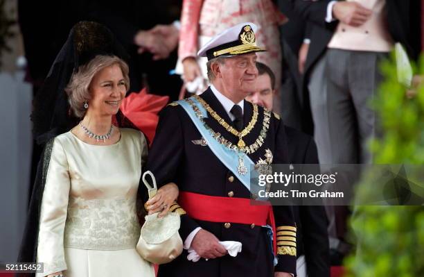 King Juan Carlos Of Spain And His Wife Queen Sofia At The Wedding Of Their Son The Crown Prince