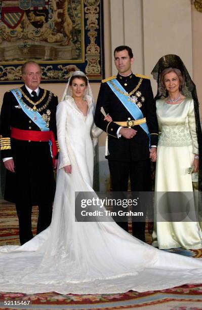 Crown Prince Felipe Of Spain, Prince Of The Asturias, With His Bride Crown Princess Letizia With His Parents King Juan Carlos Of Spain And Queen...