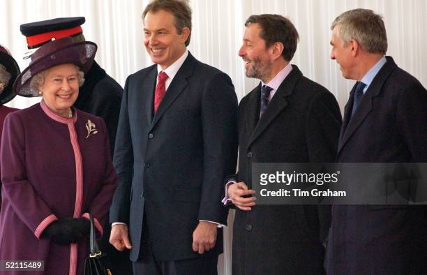 The Queen, Tony Blair, David Blunkett, And Jack Straw Prepare To Meet The President Of The Republic Of Korea At The Welcome Ceremony Held In His...