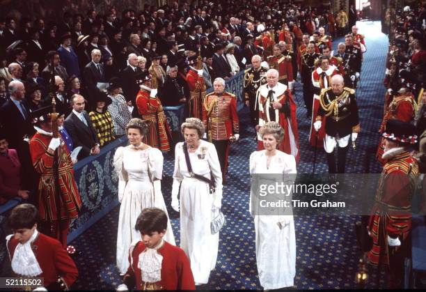 Ladies-in-waiting Diana, Lady Farnham , Duchess Of Grafton, Lady Elton, At The State Opening Of Parliament.