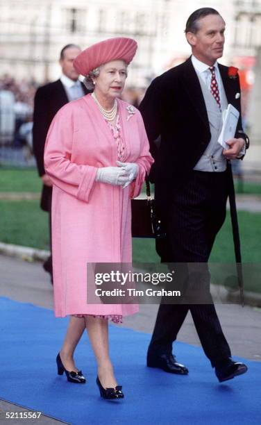 The Queen With Lieutenant Colonel Sir Malcolm Ross, Comptroller Of The Lord Chamberlain's Office, Arriving For The Wedding Of Viscount Linley To Lady...