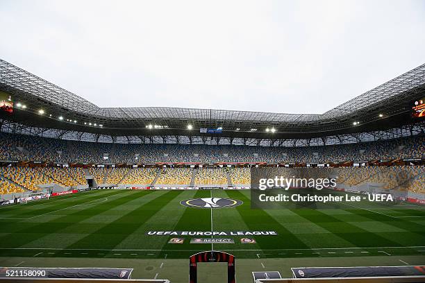 General view of the Arena Lviv during the UEFA Europa League Quarter Final second leg match between Shakhtar Donetsk and SC Braga at Arena Lviv on...