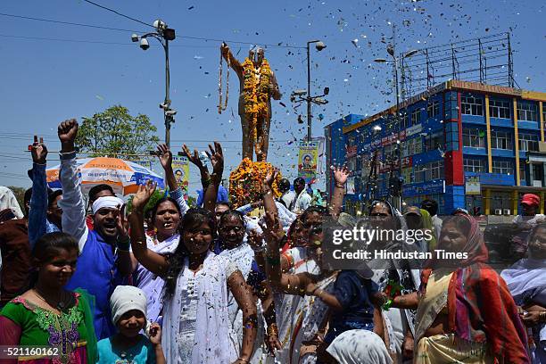 Followers celebrate the 125th birth anniversary of Dr. B.R. Ambedkar, on April 14, 2016 in Bhopal, India. Bhimrao Ramji Ambedkar, popularly known as...