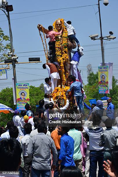 Followers celebrate the 125th birth anniversary of Dr. B.R. Ambedkar, on April 14, 2016 in Bhopal, India. Bhimrao Ramji Ambedkar, popularly known as...