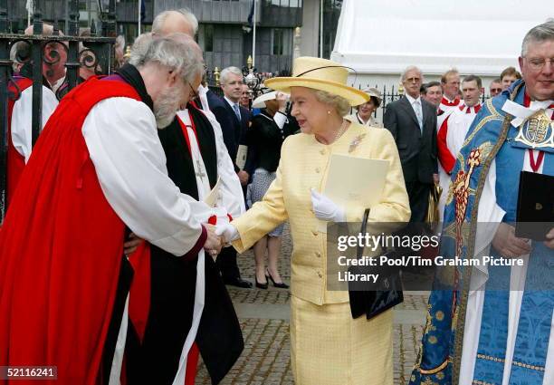 Queen Elizabeth Ll Shaking Hands With Doctor Rowan Williams, Archbishop Of Canterbury, After Attending A Special Service To Commemorate The 50th...