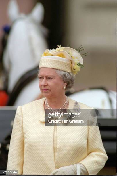 The Queen Watching Parade At Trooping The Colour.