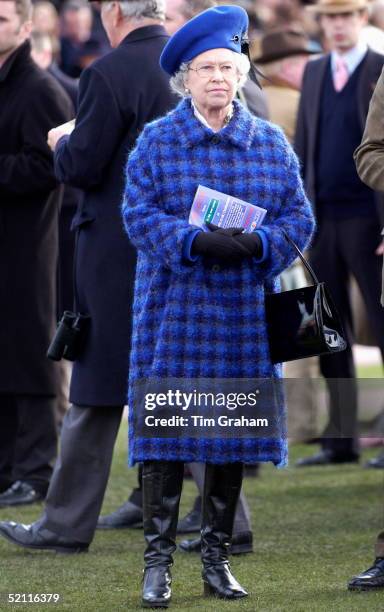 Queen Elizabeth Ll Looking Serious Before The Race On Gold Cup Day At The Cheltenham National Hunt Festival.