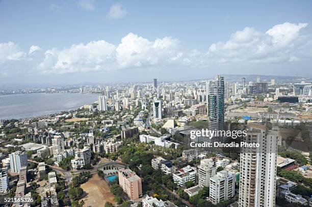 aerial view of worli sea face at mumbai, maharashtra, india - mumbai skyline stock-fotos und bilder