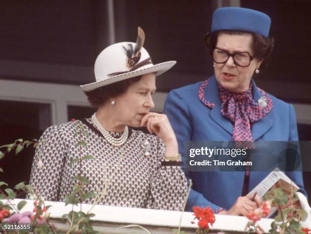 The Queen With Lady Kathryn Dugdale , Lady-in-waiting, At The Derby Circa 1980s