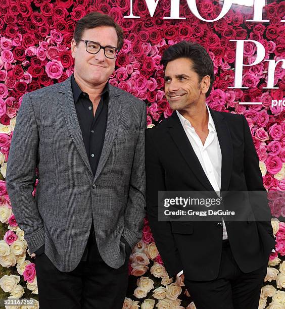 Actors Bob Saget and John Stamos arrive at the Open Roads World Premiere Of "Mother's Day" at TCL Chinese Theatre IMAX on April 13, 2016 in...