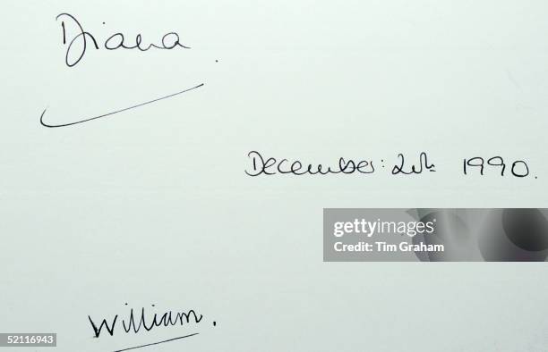 Signatures Of Diana, Princess Of Wales And Prince William Written In The Visitor's Book When The Princess, Patron Of The London Symphony Chorus, Took...