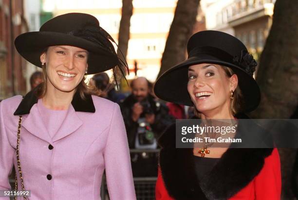 Sisters Santa And Tara Palmer-tomkinson Arriving For Their Brother's Wedding At The Church Of The Immaculate Conception, London
