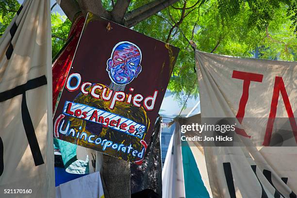 occupy la protest camp. - occupy stock pictures, royalty-free photos & images