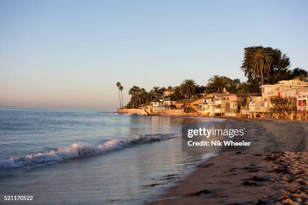 Beachfront homes line Miramar Beach in Montecito in Santa Barbara County on the Central Coast of California, USA