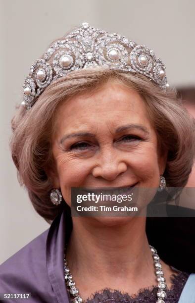 Queen Sofia Of Spain At The Royal Wedding In Copenhagen Cathedral