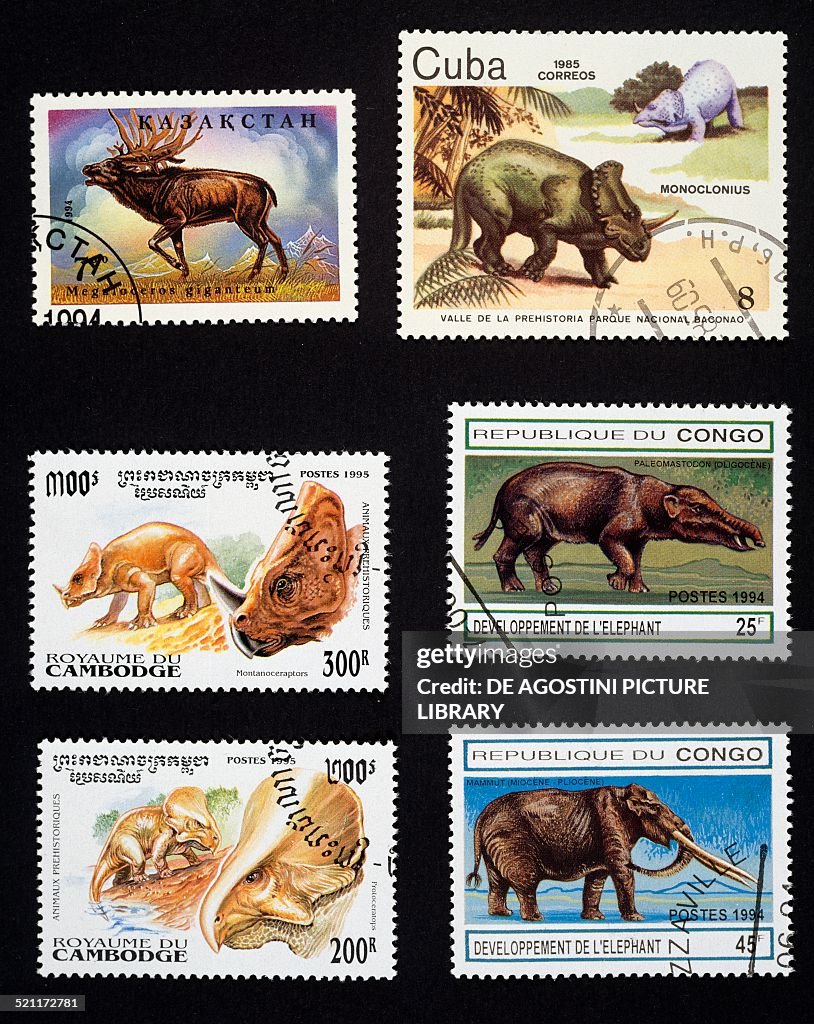 Postage stamps honoring prehistoric animals