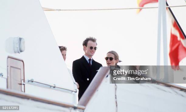 Sophie Rhys-jones, Girlfriend Of Prince Edward , On Board Royal Yacht Britannia Tries To Stay Out Of Sight As He Arrives For Their Holiday Cruising...