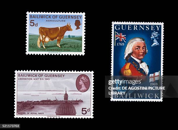 Postage stamps of the island of Guernsey. British Crown Dependency, 20th century. London, National Postal Museum United Kingdom
