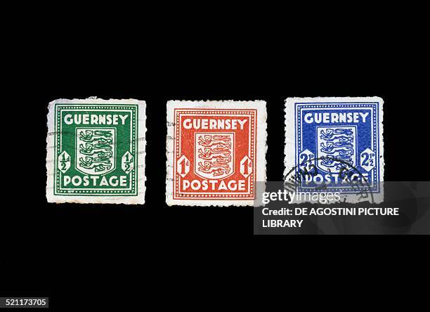 Postage stamps of the Island of Guernsey during the German occupation, 1941-1944. British Crown Dependency, 20th century. London, National Postal...