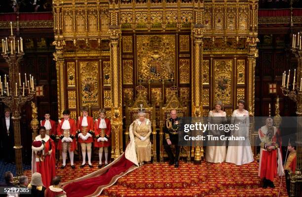 Queen Elizabeth II And Prince Philip Seated On Thrones At The State Opening Of Parliament Held In The House Of Lords. The Queen And Prince Philip Are...