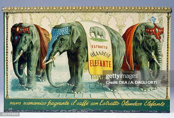 Refill tin box for ersatz coffee Estratto Olandese Elefante, ca 1948. Italy, 20th century. Italy