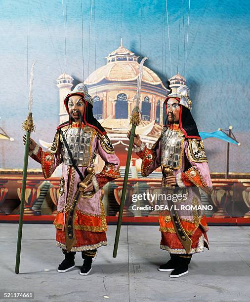 Soldiers with body armour and spears, characters from Aladdin's Lamp, fairy tale set to music by Eugene Colla and Danilo Lorenzini, marionettes by...