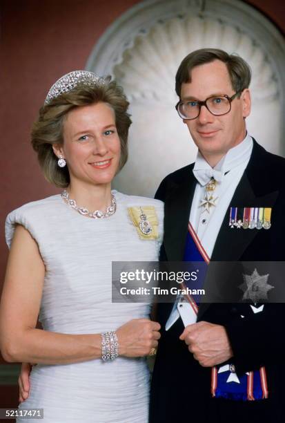 The Duke And Duchess Of Gloucester Photographed At Home In Kensington Palace On Their Seventeenth Wedding Anniversary. He Is Wearing The Insignia Of...