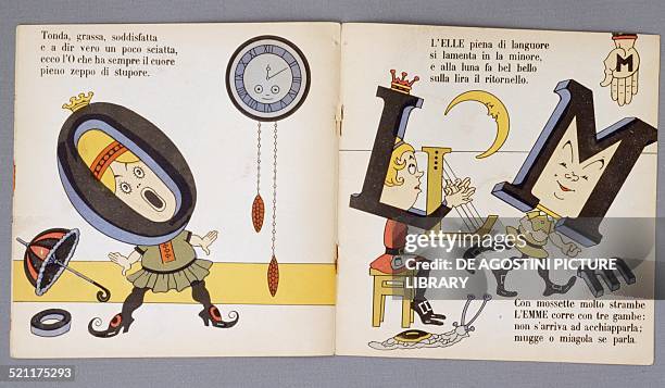 Pages of Belle lettere children's primer illustrated by Antonio Rubino, published by Cartoccino, Monza. Italy, 20th century. Milan, Museo Del...