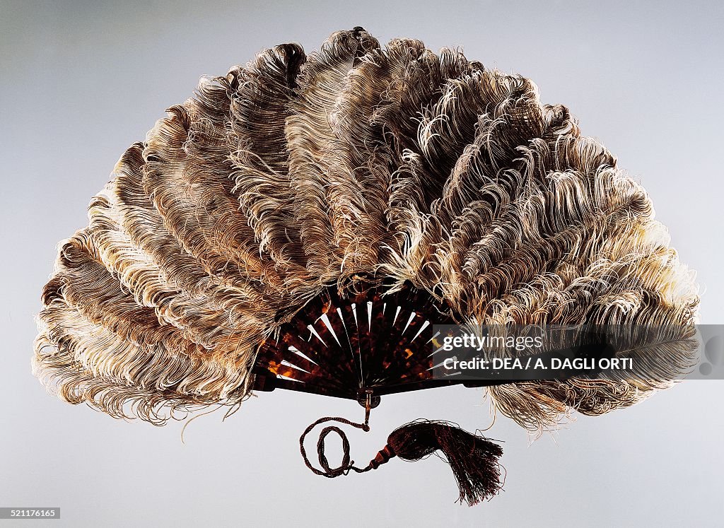 Speckled ostrich feather hand fan...