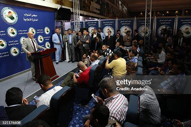 Iraqi parliament speaker Salim al-Jabouri attends a press conference in Baghdad, Iraq on April 16, 2016.
