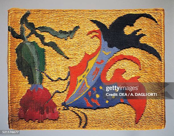 Mirror pochette, 1929-1931, with floral decoration, made of embroidered fabric, painted by Cesare Andreoni Art Creations, Milan. Italy, 20th century....