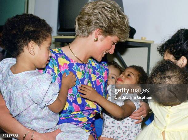 The Princess Of Wales Visiting A Hostel For Abandoned Children In Sao Paulo, Brazil Many Of Them Hiv Positive Or Suffering From Aids