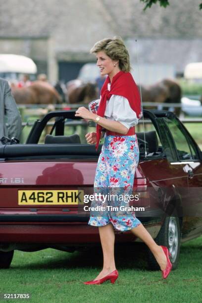 Princess Diana At Cirencester Polo Club With Her Maroon Red Ford Escort Cabriolet Car