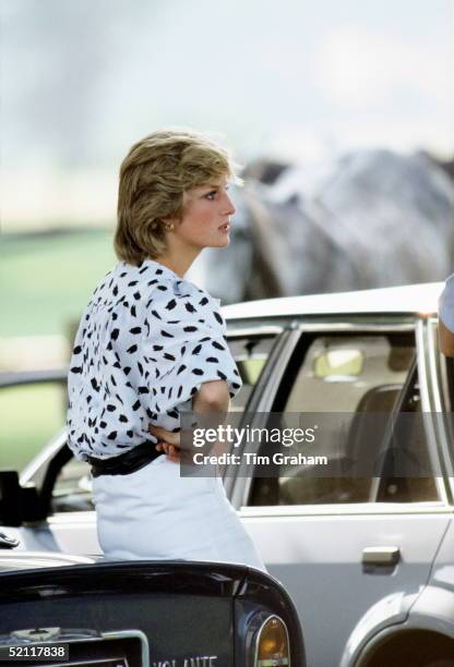 Princess Diana Watching A Polo Match In Cirencester Leaning On Prince Charles Aston Martin Db5 Volante Sports Car