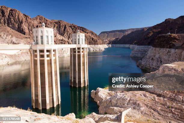 intake towers for the hoover dam hydro electric power station - hoover dam ストックフォトと画像