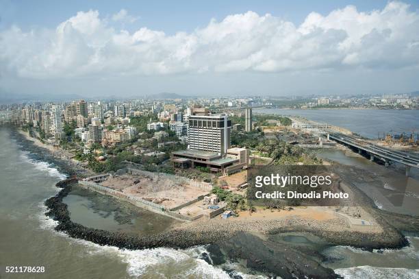aerial view of searock hotel bandra at mumbai, maharashtra, india - musikestrad bildbanksfoton och bilder