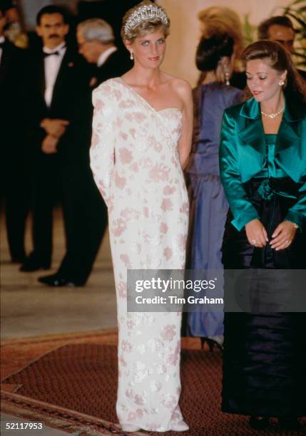 Princess Diana Wearing A Dress Designed By Fashion Designer Catherine Walker During An Official Visit To Brazil