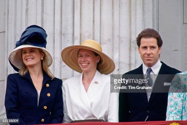 Viscount And Viscountess Linley With Lady Sarah Chatto On The Balcony At Buckingham Palace For Trooping The Colour.