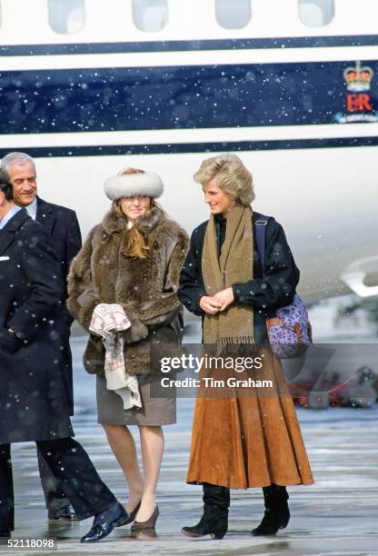 Diana, Princess Of Wales And The Duchess Of York Arriving At Zurich Airport For A Skiing Holiday