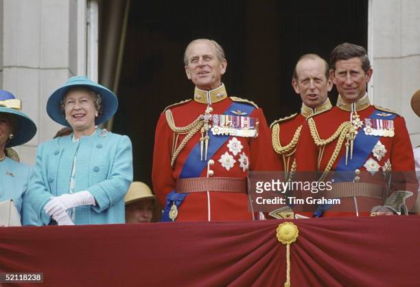 The Queen, Prince Philip, The Duke Of Kent And Prince Charles On The Balcony At Buckingham Palace For Trooping The Colour.