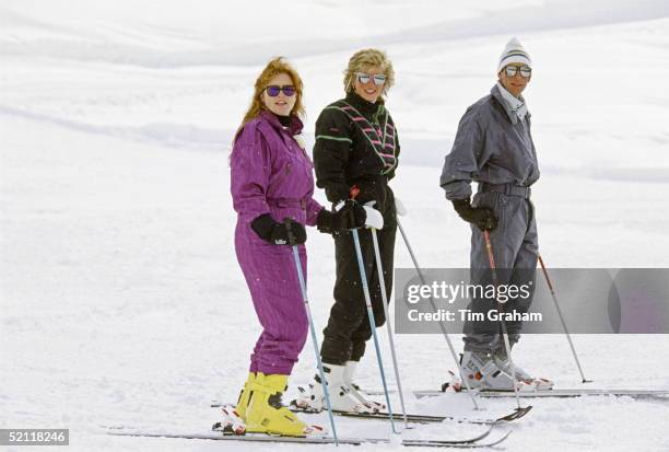 The Duchess Of York , Princess Diana And Prince Charles On Holiday In Klosters.