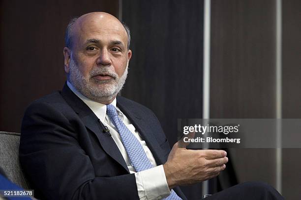Ben Bernanke, former chairman of the Federal Reserve, speaks during an event with Yi Gang, deputy governor of the People's Bank of China , not...