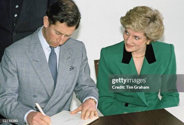 The Prince And Princess Of Wales Signing The Visitors' Book At The Castle Of St George In Lisbon