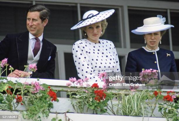 The Prince And Princess Of Wales With Princess Anne Watching The Derby In Epsom, Surrey