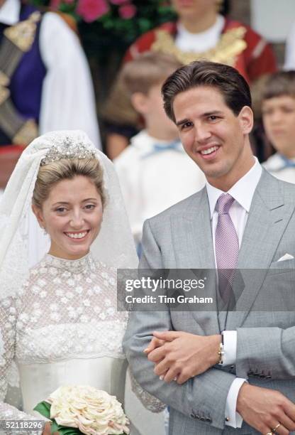 Crown Prince Pavlos Of Greece And Marie Chantal Miller At St Sophia's Greek Cathedral, In London, On Their Wedding Day.